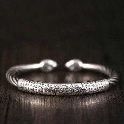 Buddha Stones Tibetan Om Mani Padme Hum Heart Sutra Purity Cuff Bracelet - 图片 7