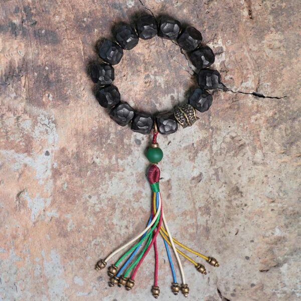 Tibet Ebony Wood Copper Peace Tassel Wrist Mala Bracelet - 图片 12