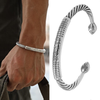 Buddha Stones Tibetan Om Mani Padme Hum Heart Sutra Purity Cuff Bracelet - 图片 19