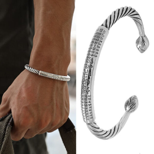 Buddha Stones Tibetan Om Mani Padme Hum Heart Sutra Purity Cuff Bracelet - 图片 19