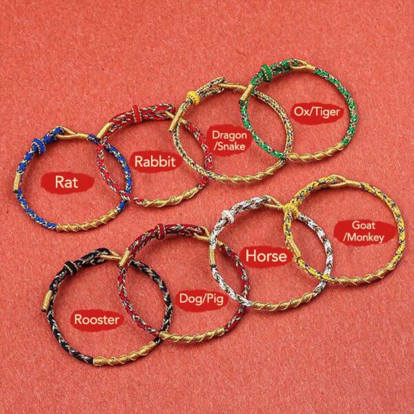 Buddha Stones Handmade Chinese Zodiac Natal Buddha Protection Strength Braided String Bracelet - 图片 2