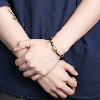 Buddha Stones 999 Gold Hetian White Jade Om Mani Padme Hum Fu Character Luck Braided Bracelet - 图片 11
