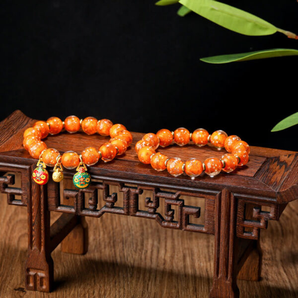Gold Swallowing Beast Family Charm Luminous Fluorescent Liuli Glass Bead Success Bracelet - 图片 10