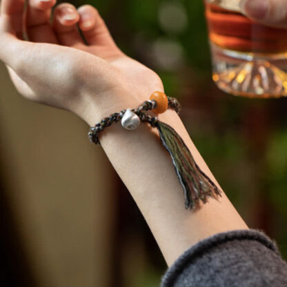 990 Sterling Silver Tibetan Handmade Amber Steelyard Weight Wish Protection Bracelet - 图片 5