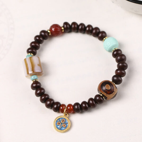 Natural Tibet Purple Bodhi Seed Dzi Bead God of Wealth Wisdom Bracelet - 图片 2