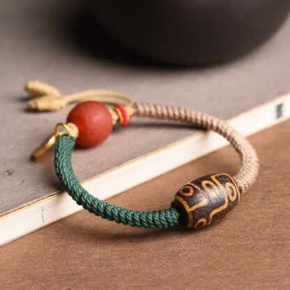 Handmade Tibetan Nine-Eye Dzi Bead Wealth Rope Bracelet - 图片 3
