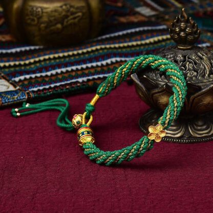 Tibet Handmade Five God Of Wealth Luck Thangka Amulet Prayer Wheel Flower Charm Weave String Bracelet - 图片 16
