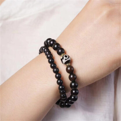 Tibet Ebony Wood Dzi Bead Balance Double Wrap Bracelet - 图片 6
