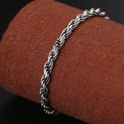925 Sterling Silver Tibet Om Mani Padme Hum Double Dorje Vajra Twisted Design Peace Love Bracelet - 图片 5