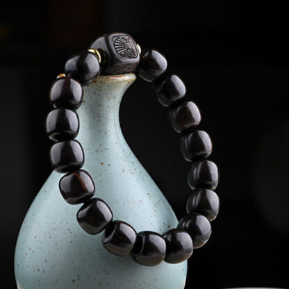Tibetan Ebony Wood Barrel Beads Lucky And Treasure Balance Bracelet - 图片 3