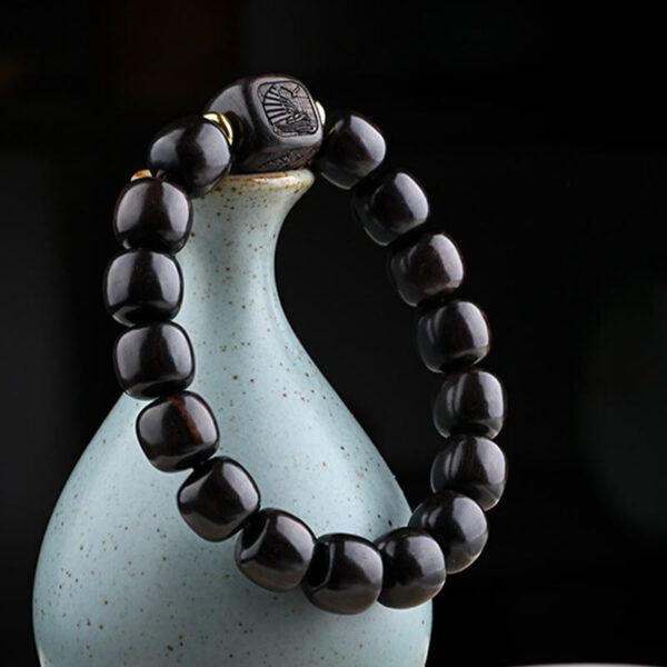 Tibetan Ebony Wood Barrel Beads Lucky And Treasure Balance Bracelet - 图片 3
