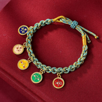 Handmade Tibetan Multicolored Rope Five God Of Wealth Luck Braid Bracelet - 图片 4