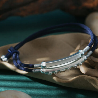 999 Sterling Silver Handmade Om Mani Padme Hum Peace Braided Bracelet - 图片 10