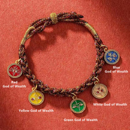 Buddha Stones Tibetan Five God Of Wealth Thangka Luck Braid String Bracelet - 图片 6