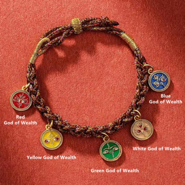 Buddha Stones Tibetan Five God Of Wealth Thangka Luck Braid String Bracelet - 图片 6