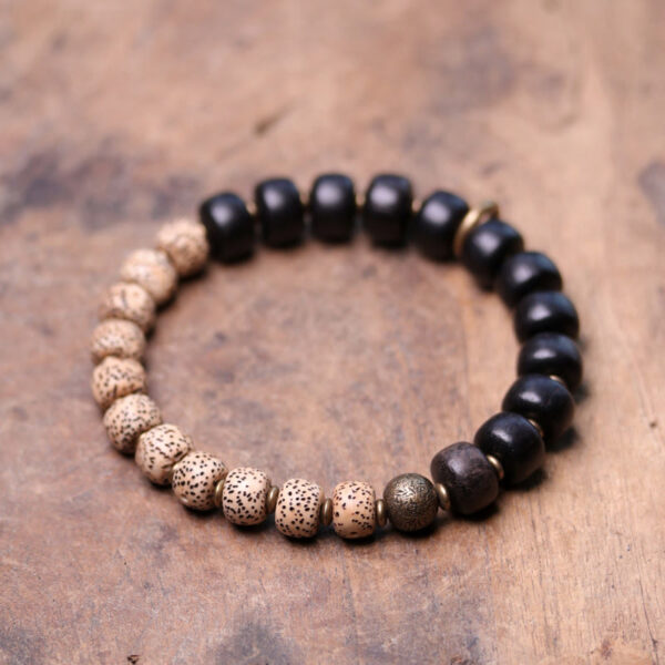 Buddha Stones Tibetan Bodhi Seed Black Obsidian Ebony Wood Copper Peace Bracelet - 图片 8