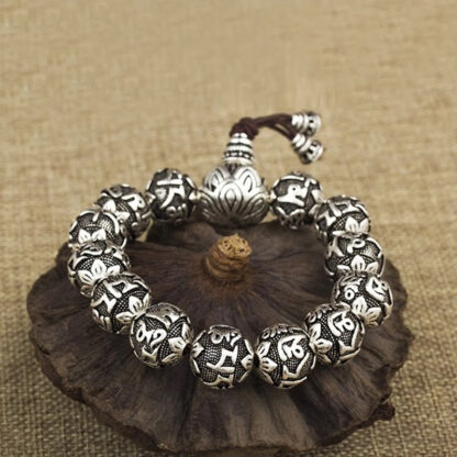 Tibetan Om Mani Padme Hum Carved Alloy Beads Amulet Bracelet - 图片 7