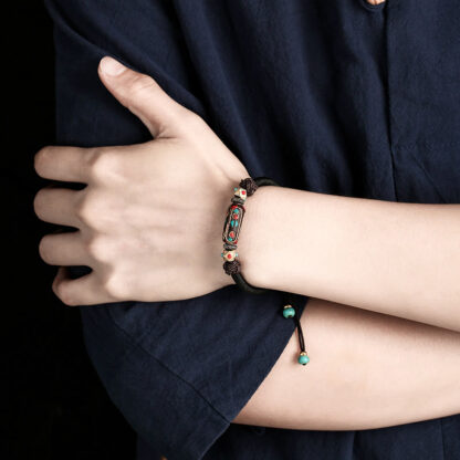 Buddha Stones Handmade Tibetan Turquoise Om Mani Padme Hum Strength Braided Bracelet - 图片 14