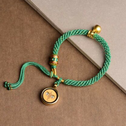 Buddha Stones Tibetan Five God Of Wealth Thangka Luck Prayer Wheel Bell Braid String Bracelet - 图片 3