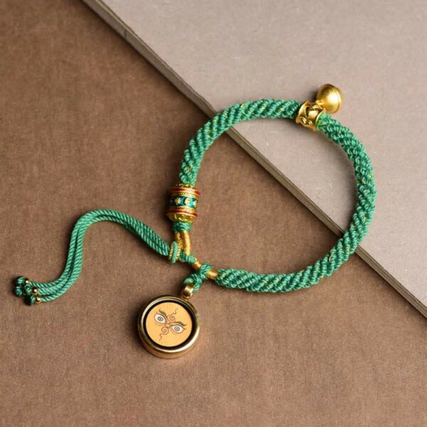 Buddha Stones Tibetan Five God Of Wealth Thangka Luck Prayer Wheel Bell Braid String Bracelet - 图片 3
