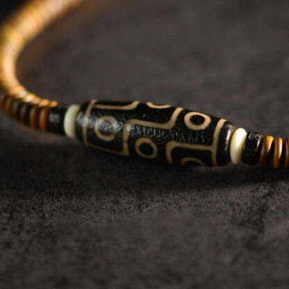 Tibetan Nine-Eye Dzi Bead Green Sandalwood Ebony Wood Peace Double Wrap Bracelet - 图片 10