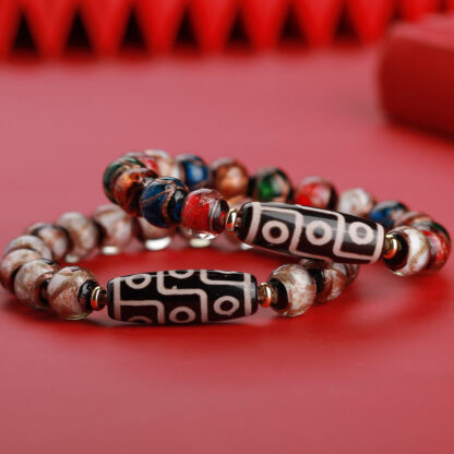 Tibetan Nine-Eye Dzi Bead Three-eyed Dzi Bead Liuli Glass Bead Wealth Bracelet - 图片 10