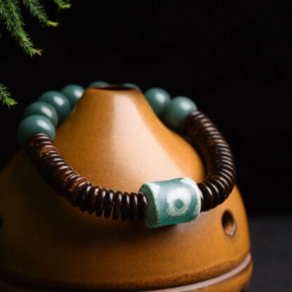 Tibetan Cyan Bodhi Seed Dzi Bead Coconut Shell Keep Away Evil Spirits Bracelet - 图片 2