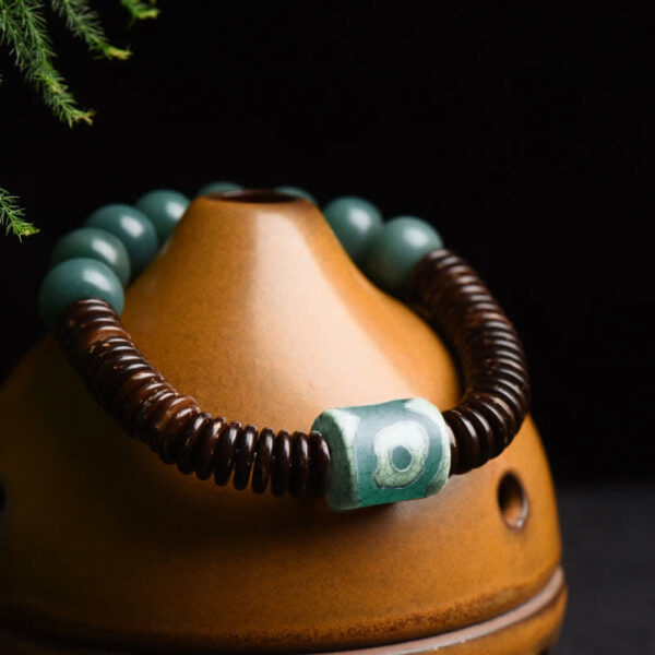 Tibetan Cyan Bodhi Seed Dzi Bead Coconut Shell Keep Away Evil Spirits Bracelet - 图片 2