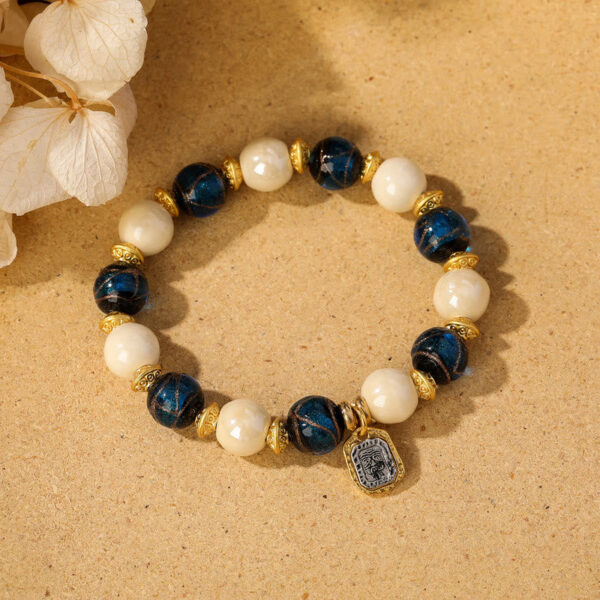 Tibetan Zakiram Goddess of Wealth Charm Liuli Glass Incense Ash Porcelain Bead Protection Bracelet - 图片 17