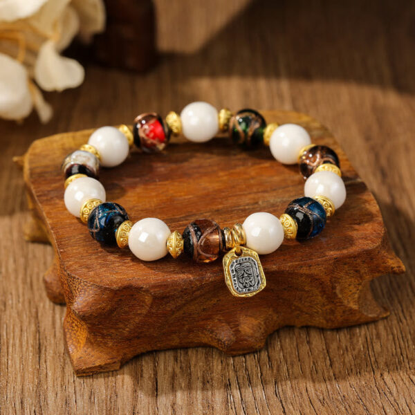 Tibetan Zakiram Goddess of Wealth Charm Liuli Glass Incense Ash Porcelain Bead Protection Bracelet - 图片 5