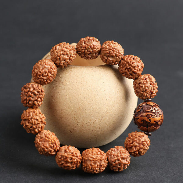 Tibet Rudraksha Bodhi Seed PiXiu Copper Coin Wealth Luck Bracelet - 图片 3