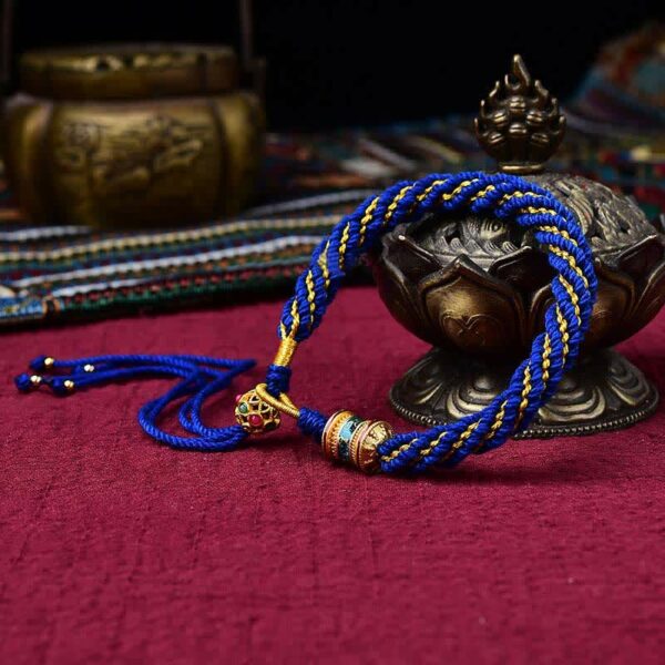 Buddha Stones Tibetan Handmade Luck Thangka Prayer Wheel Charm Weave String Bracelet - 图片 11