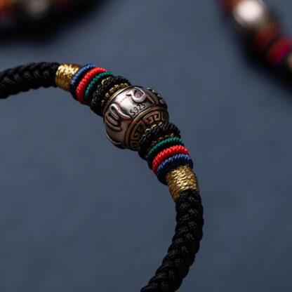 925 Sterling Silver Tibet Handmade Om Mani Padme Hum Luck Protection King Kong Knot Braided Bracelet - 图片 16