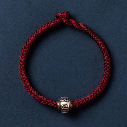 925 Sterling Silver Tibet Handmade Om Mani Padme Hum Luck Protection King Kong Knot Braided Bracelet - 图片 17