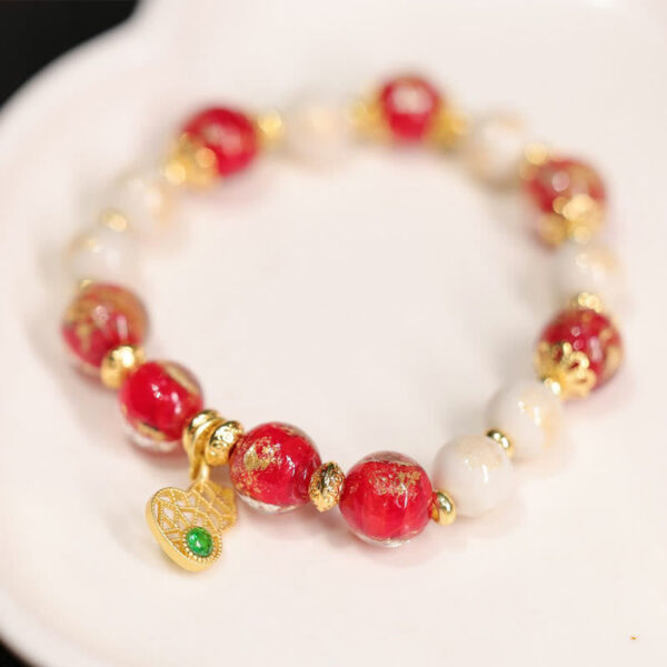 Gourd God Of Wealth Charm Fortune Liuli Glass Bead Incense Ash Porcelain Bead Bracelet - 图片 2
