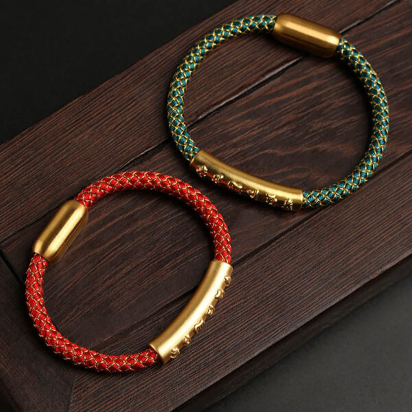 Handmade 999 Sterling Silver Om Mani Padme Hum Protection Dragon Scale Braided Magnetic Buckle Bracelet - 图片 15