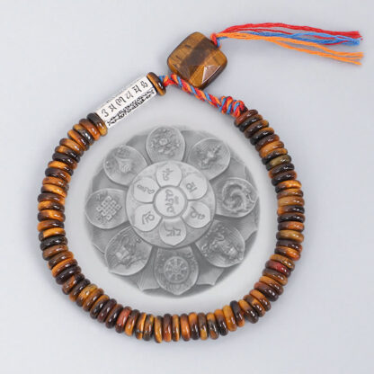 Buddha Stones Tibetan Tiger Eye Om Mani Padme Hum Protection Power Bracelet - 图片 13