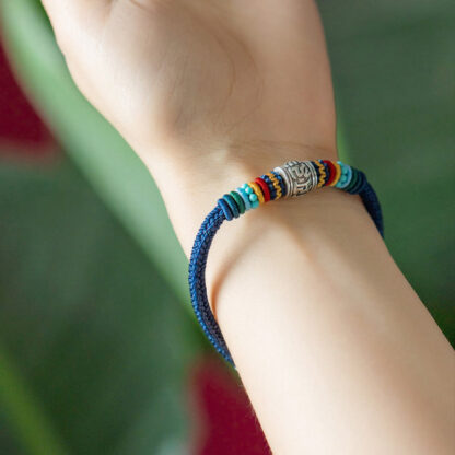 Handmade 925 Sterling Silver Tibetan Om Mani Padme Hum Purity Braided Bracelet - 图片 10