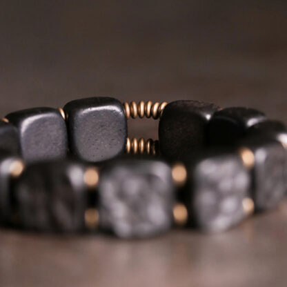 Retro Ebony Wood Texture Style Copper Peace Balance Bracelet - 图片 6