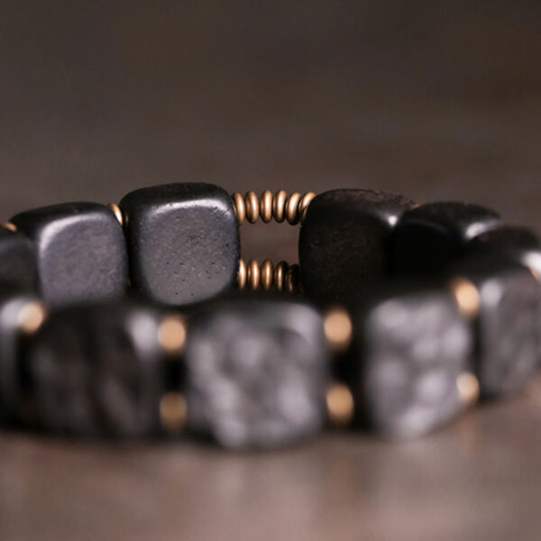 Retro Ebony Wood Texture Style Copper Peace Balance Bracelet - 图片 6