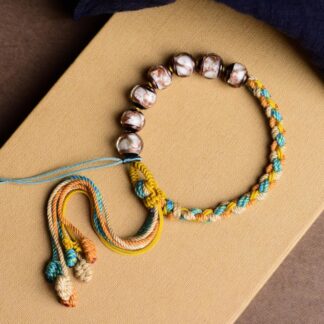 Handmade Multicolored Rope Liuli Glass Bead Fortune Braided Bracelet