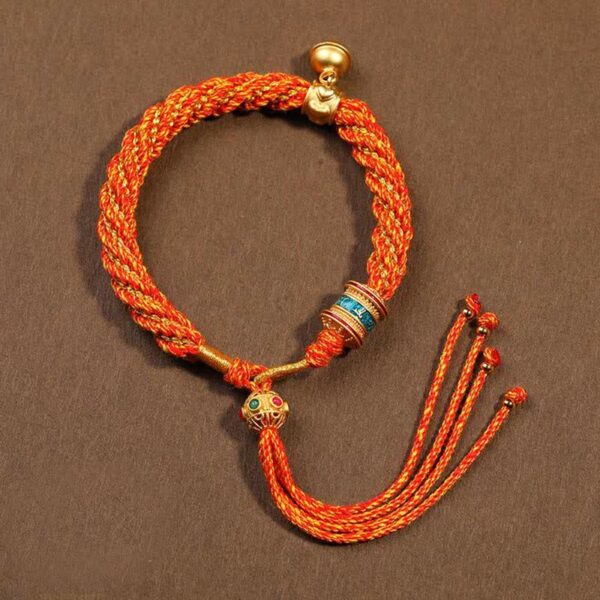 Buddha Stones Tibetan Handmade Luck Protection Thangka Prayer Wheel Bell Charm Braid String Bracelet - 图片 18