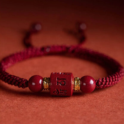 Tibet Cinnabar Om Mani Padme Hum Engraved Blessing Braided Bracelet - 图片 3