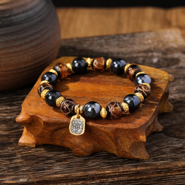 Tibetan Zakiram Goddess of Wealth Liuli Glass Incense Ash Porcelain Bead Luck Bracelet - 图片 8