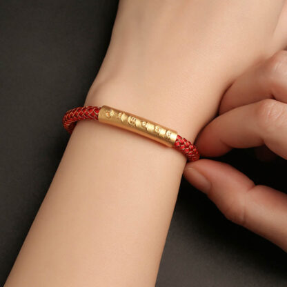 Handmade 999 Sterling Silver Om Mani Padme Hum Protection Dragon Scale Braided Magnetic Buckle Bracelet - 图片 3