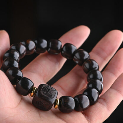 Tibetan Ebony Wood Barrel Beads Lucky And Treasure Balance Bracelet - 图片 7