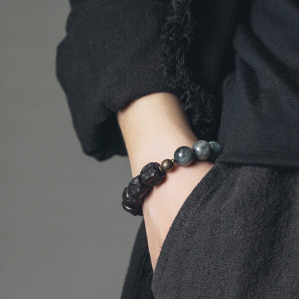 Buddha Stones Eagle's Eye Stone Ebony Wood Copper Confidence Couple Bracelet - 图片 4