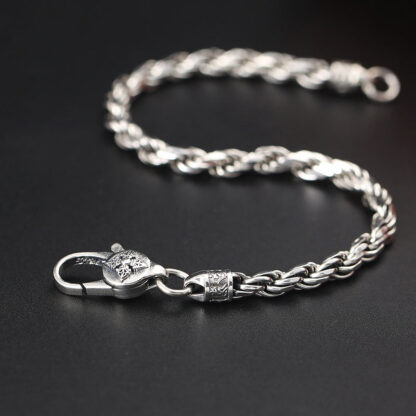 925 Sterling Silver Tibet Om Mani Padme Hum Double Dorje Vajra Twisted Design Peace Love Bracelet - 图片 3