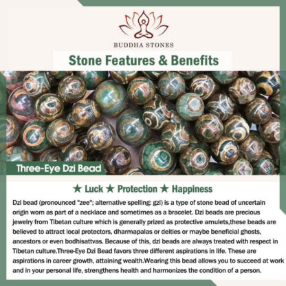 Buddha Stones Tibetan Natural Nine-Eye Dzi Bead Three-eyed Dzi Bead Protection Bracelet - 图片 6