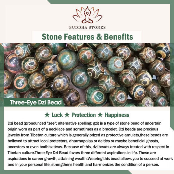 Buddha Stones Tibetan Natural Nine-Eye Dzi Bead Three-eyed Dzi Bead Protection Bracelet - 图片 6